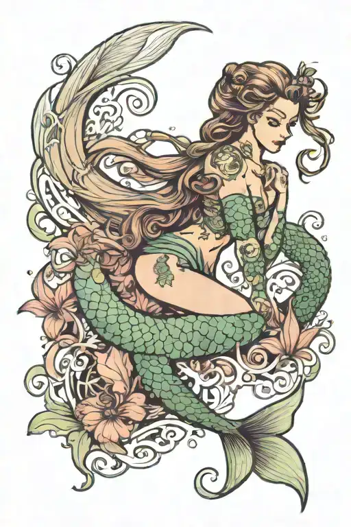 Mermaid With Ponytail Hold A Merdog