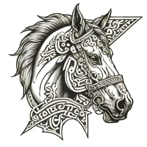 Horse Head Outline With A Domino Piece