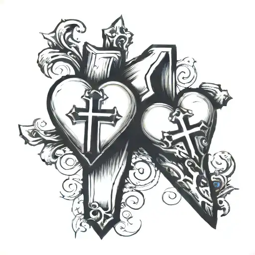 2 Hearts With Bible Verses Coming Out Of Them With A Cross On The Side Of Em