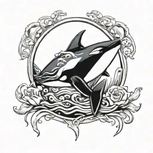 Killer Whale From The Water And Moon Path