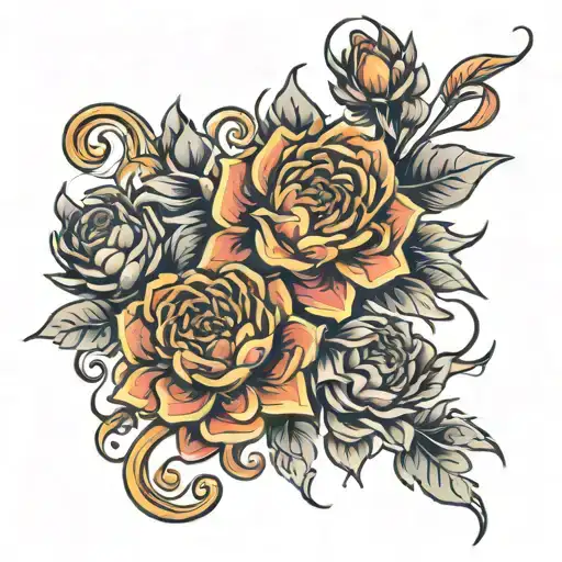 Chrysanthemum And Rose Intertwined