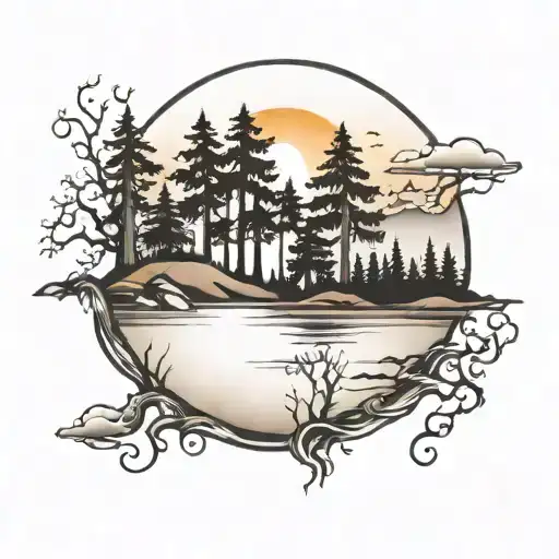 Sun Rising Over Forest Scene