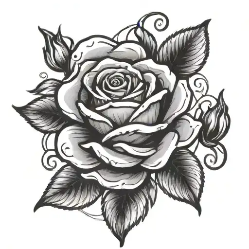 One Cup Rose In Psychedelic Style Black And White