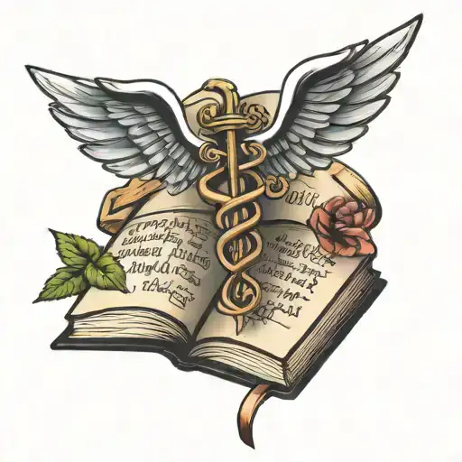 Caduceus In Open Book Open In Front