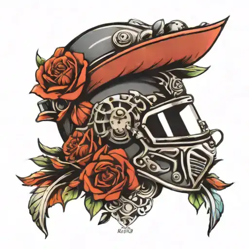 Racing Helmet With Car Parts Integrated With Roses