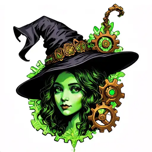Wizard Of Oz Black Witch Hat With Cogs At The Side And Emerald Colours