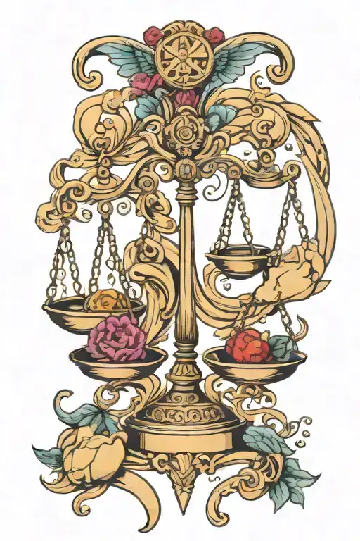 Libra Scales Balanced With Gemini Sisters Facing Each Other