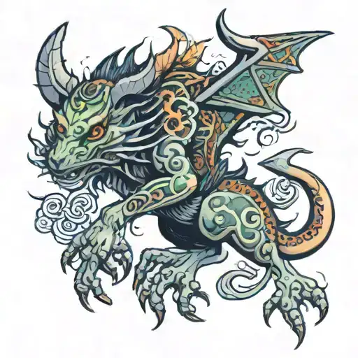 Tattoo Of Creature With Different Animal Parts In Full Size Standing