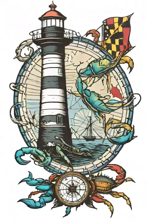 Maryland Lighthouse Maryland Flag Bridge Compass And Blue Crab