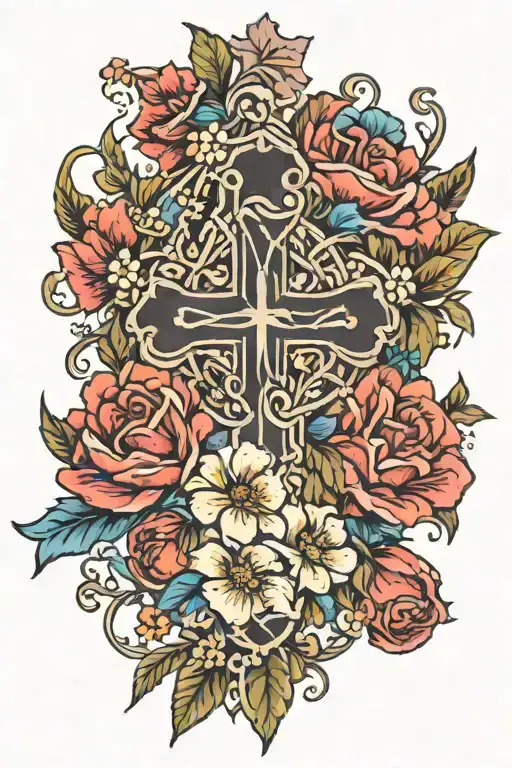 Birth Flowers And Cross Intertwined