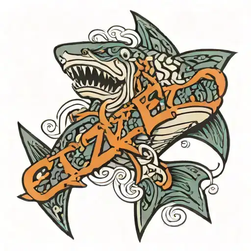 The Name Ezzie Written To Outline A Shark