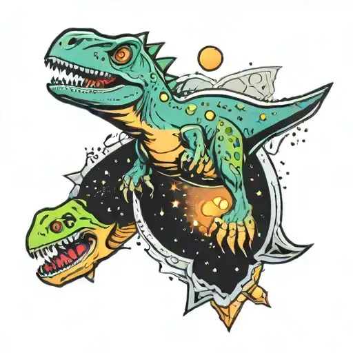 Cute Dino And Space Themed Tattoo Design