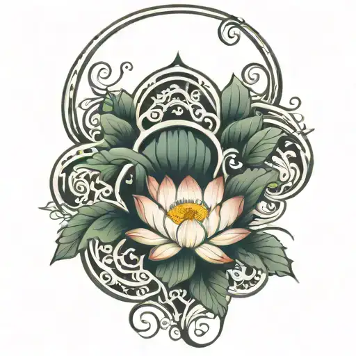 Lotus Flower With Waves And Vines Hanging