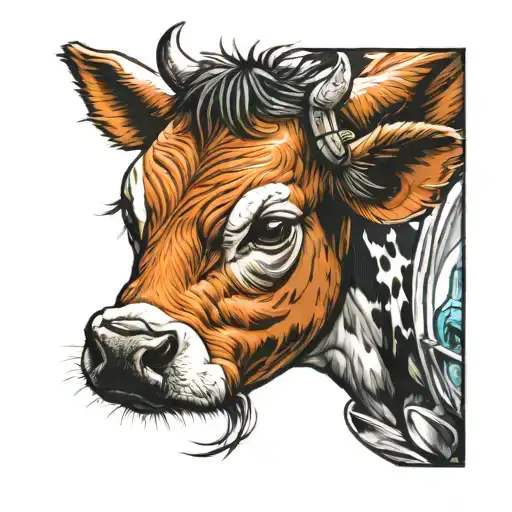 Baby Cow Looking To Mirror Reflection