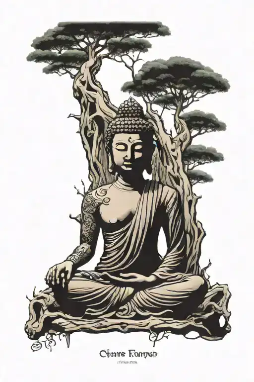 Buddha Meditating Under The World Tree