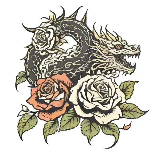 Black Rose And Dragon Breathing Fire