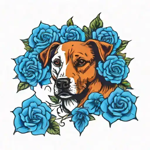 Dog Head Surrounded By Small Roses