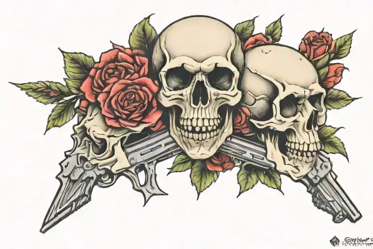 Pistol Skull Roses