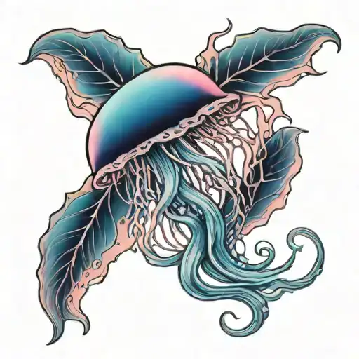 A Tattoo Of A Jellyfish Of Blue Color Fading To Pink But Her Tentacles Are Stems With Sharp Thorns