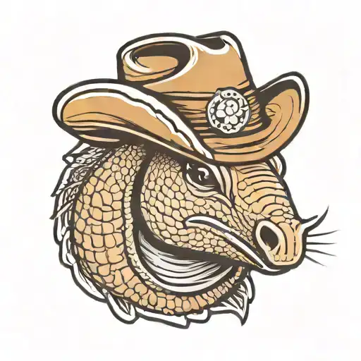 Smiling Armadillo Head Wearing A Cowboy Hat