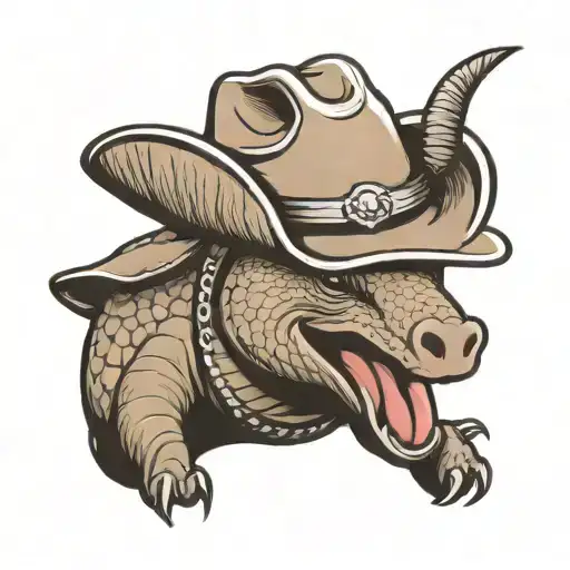 Smiling Armadillo Head Wearing A Cowboy Hat In The Style Of A Sports Logo