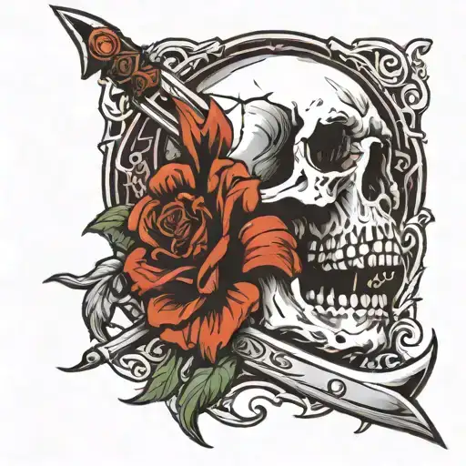 Skull With Knife Stabbing In It