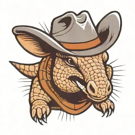 Smiling Armadillo Head Wearing A Cowboy Hat In The Style Of A Sports Logo