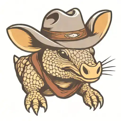 Smiling Armadillo Head Wearing A Cowboy Hat In The Style Of A Sports Logo