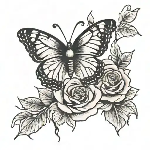 Butterfly On A Rose Blooming