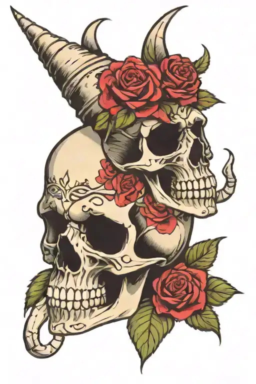 Italian Horn Skull With Roses
