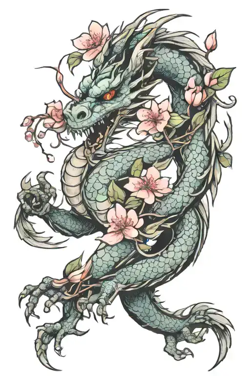 Dragon With Cherry Blossom Branch