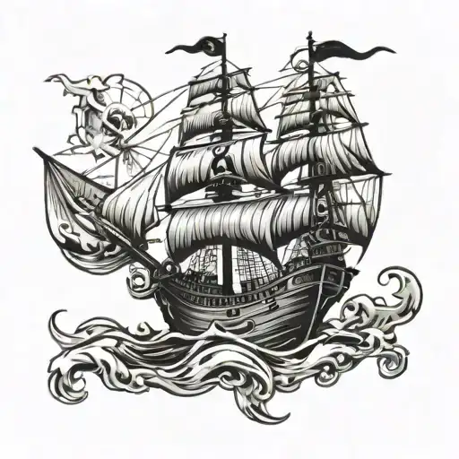 Pirate Sailing Ship Front View