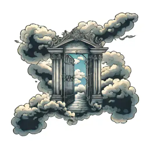 Heaven Gates With Clouds Floating