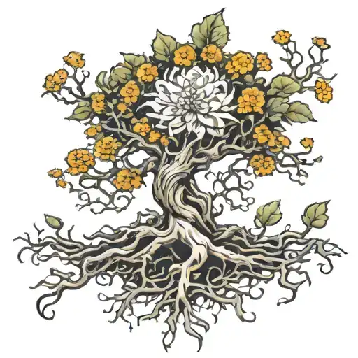 Crysanthemum Wrapping Tree With Roots