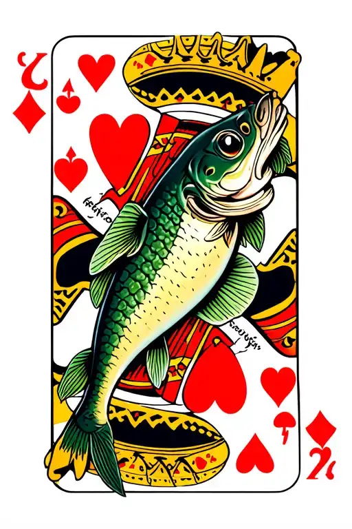 Small Mouth Bass With Crown On King Of Hearts Playing Card