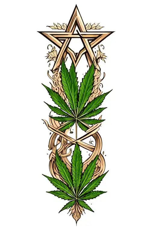 Weed Leaf Intertwined With Star Of David And Cross