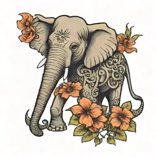 Elephant With Flower Coming Out Of Trunk With A Name In The Stem Of The Flower