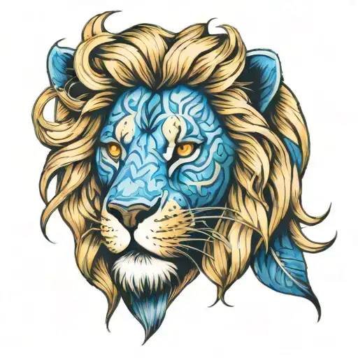 A Lion With Blue Eyes And Golden Hair