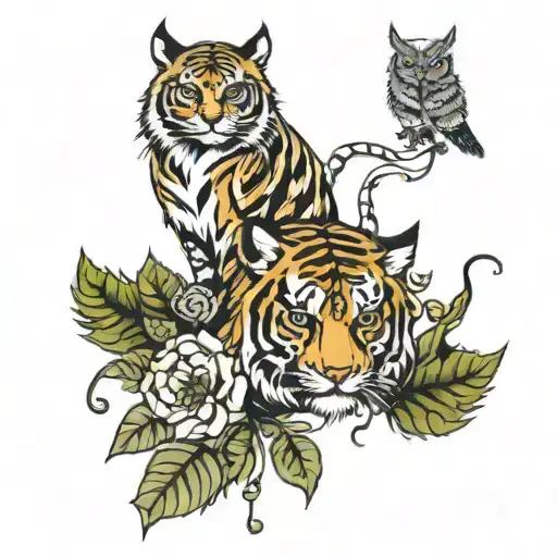 Tiger And Leaves Skull Owl