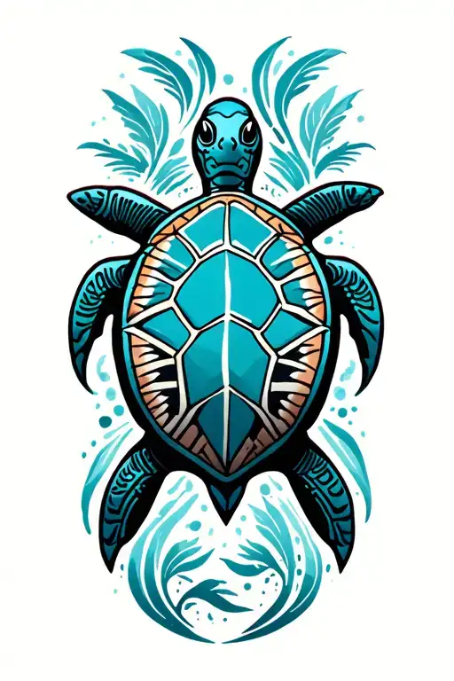 Hawaiian Tribal Tattoo With Sea Turtle