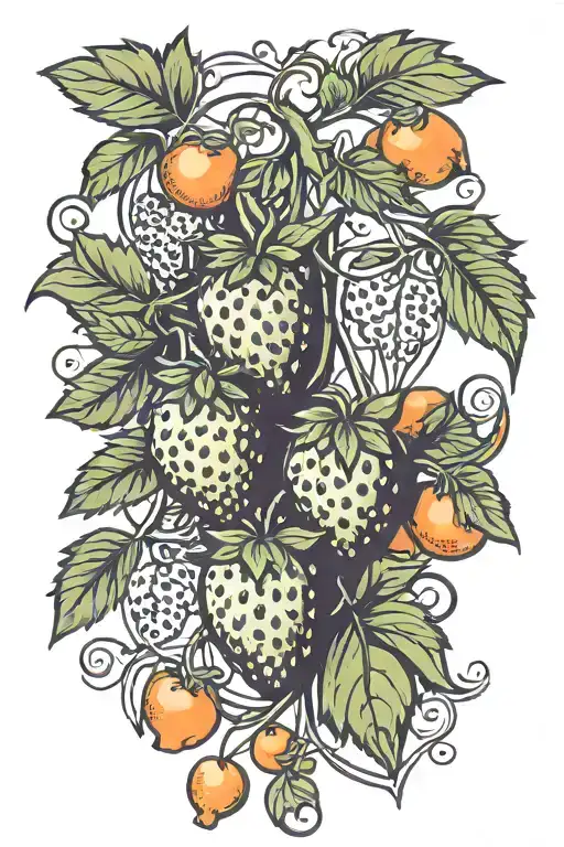 Strawberries And Oranges In Vine