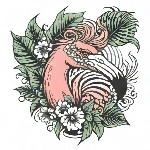 Flamingo With Eyelashes And Animal Print Bathing Suit