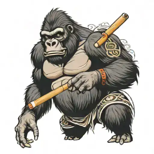 Gorilla With Samurai Mask And A Cigar