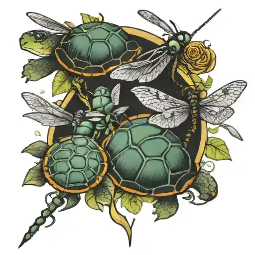 3 Dragon Flies Andc2 Turtles Black And White