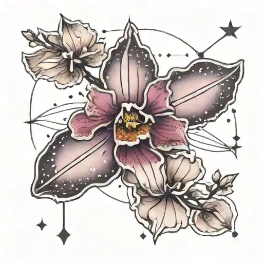 Aquarian Constellation With A Small Orchid Flower In It