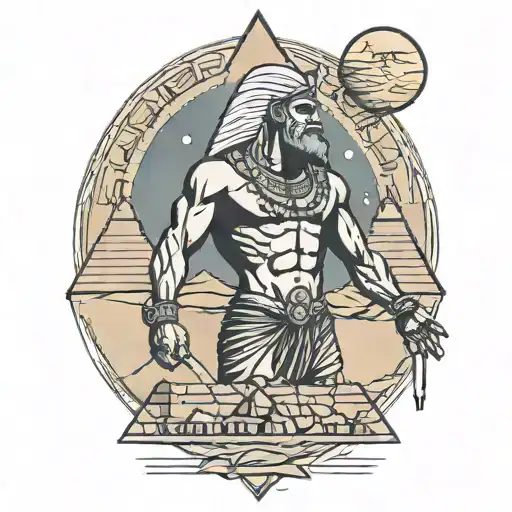 Strong Man Egypt Pyramid Moon Desert River