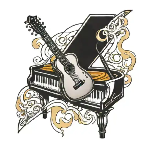 Piano Keys And Guitar Intertwined