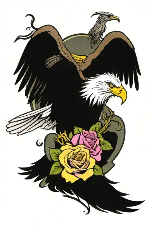 Lime Green And Pink Cancer Ribbon With Yellow Rose And Bald Eagle