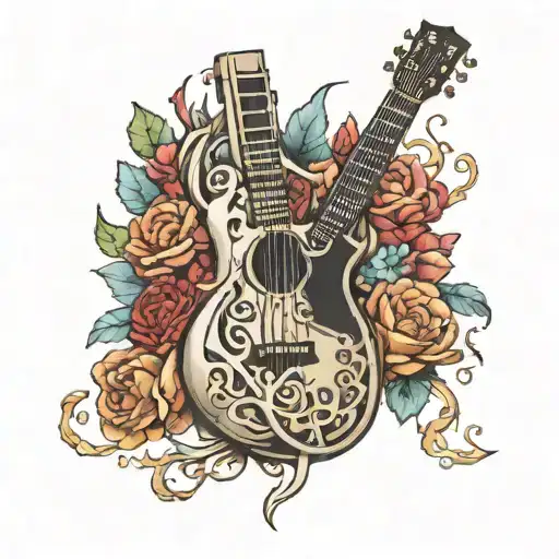 Guitar Inside A Realistic Human Heart With Flowers Coming Out Of It