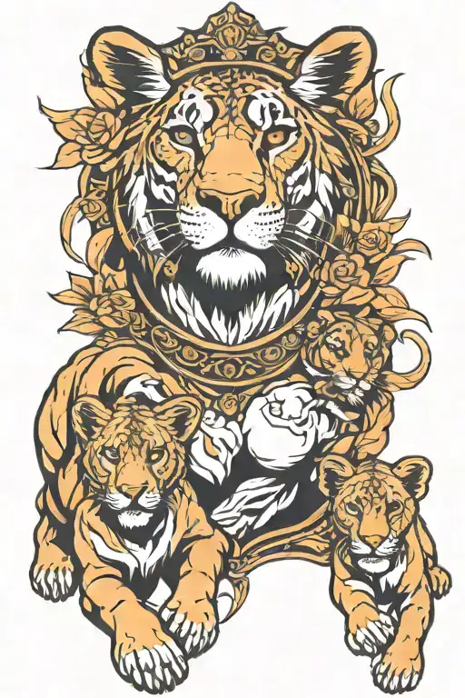 Female Warrior Lioness Protecting Her Cubs